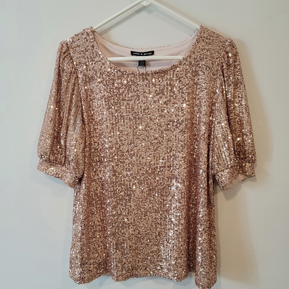 Cable & Guage Sequin Top Gold Large NWT - Picture 1 of 4